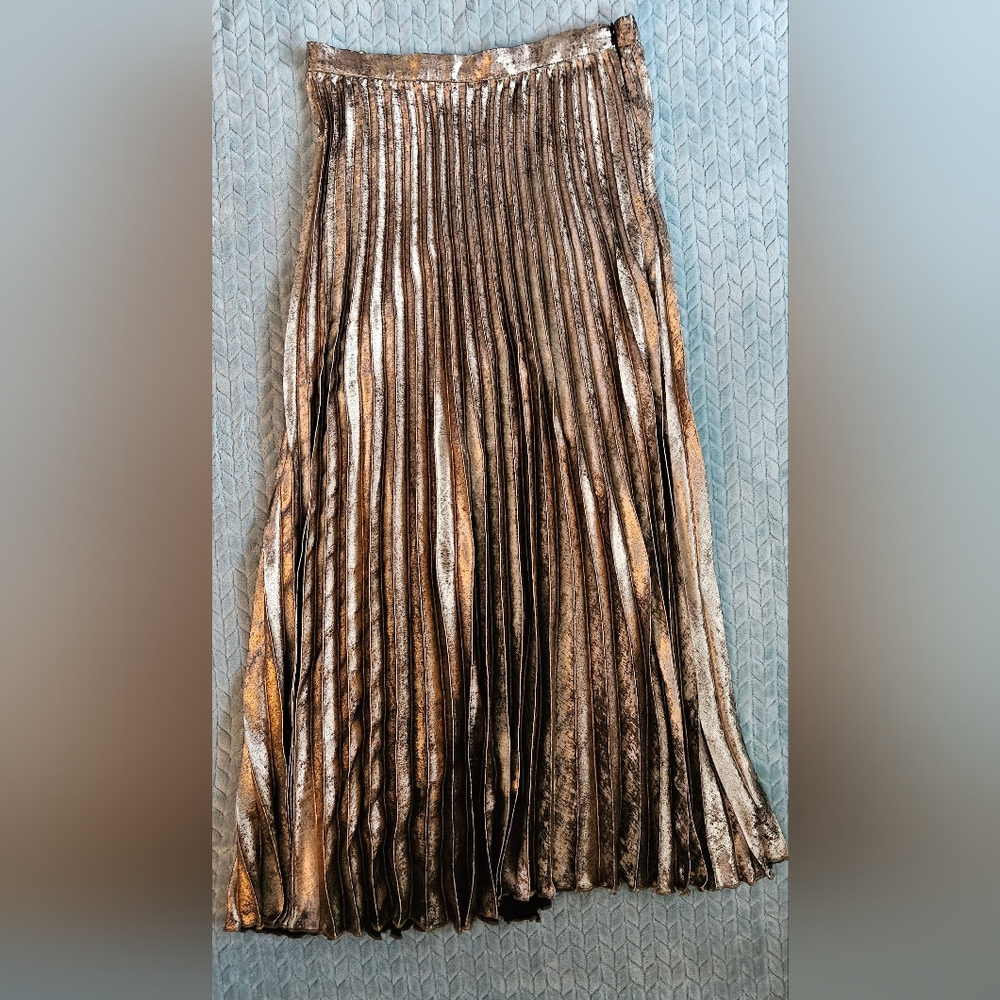 Marled Brown Pleated Maxi Skirt A-Line Cocktail